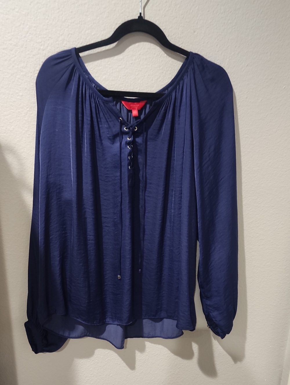 Jennifer Lopez Navy Lace-Up Peasant Blouse